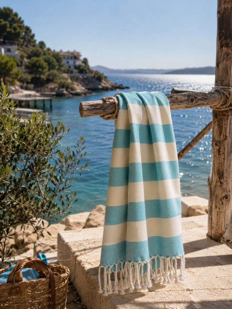 Flat-woven Turkish peshtemals with hand-knotted fringe