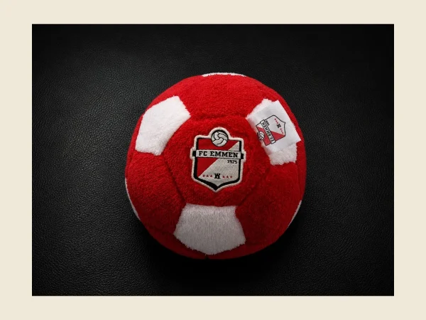 Custom fleece football in red and white with an embroidered club badge