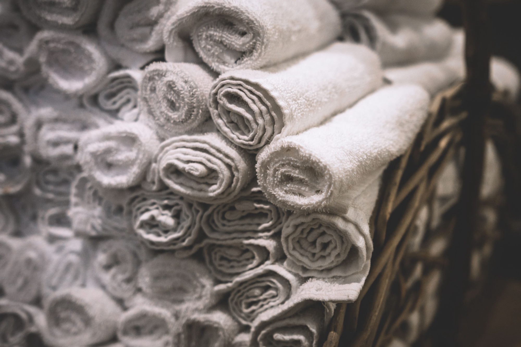 Waffle weave towels styled in a bathroom setting