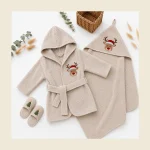 Kids bathrobes in beige with hoods