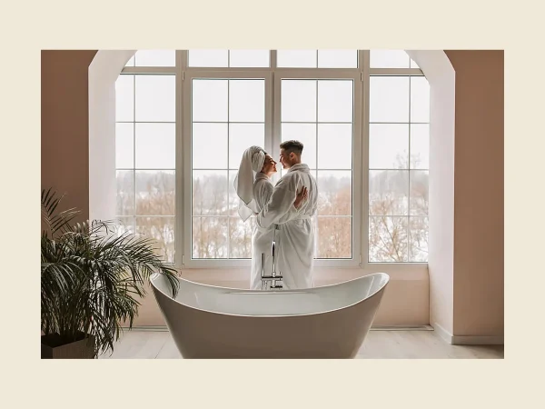 Shawl-collar bathrobe in white terry